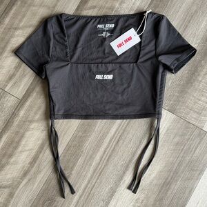 Full Send Fitness Women's Black Short Sleeve Square Neck Cropped Work Out Top